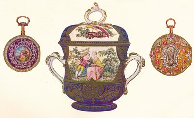 Repetidor de oro de Luis XVI, c. 1770, Porrón y tapa de porcelana de Old Chelsea, c. 1710, 1903 de Unbekannt