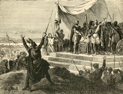 Luis y Carlos tomando el juramento de Estrasburgo ante sus ejércitos, 842AD, 1890 de Unbekannt