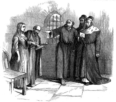 Lucrezia Castellani ante los inquisidores después del servicio prohibido de los valdenses, c1476 siglo XIX de Unbekannt