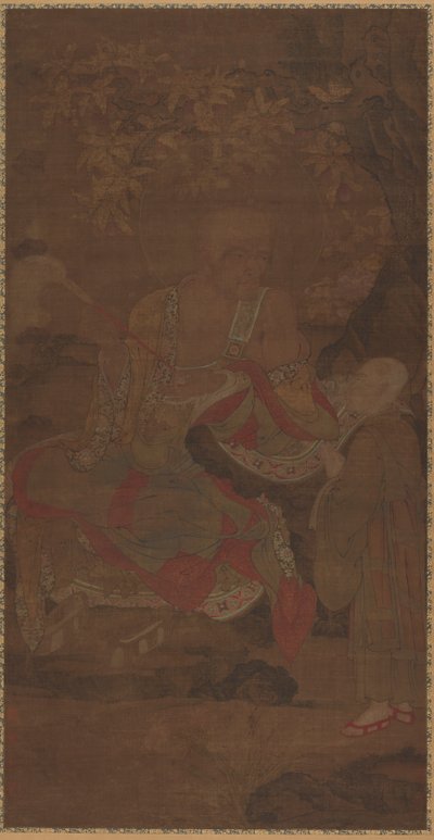 Luohan sosteniendo un abanico, con asistente, siglo XIV de Unbekannt