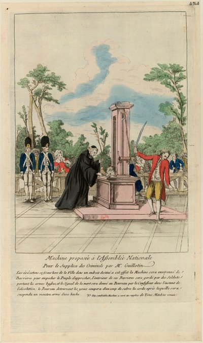 Máquina propuesta a la Asamblea Nacional para el suplicio de los criminales por el Sr. Guillotin, c. 1790 de Unbekannt