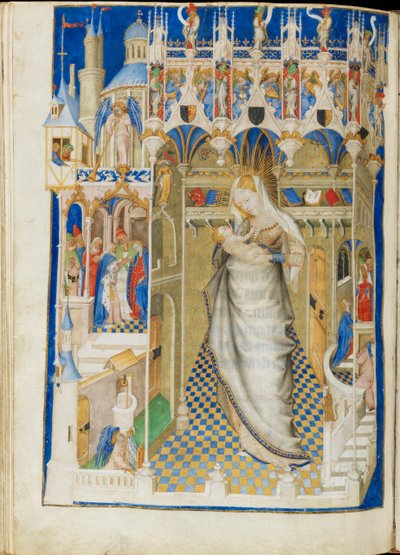 La Virgen y el Niño en una iglesia (Cinco alegrías de la Virgen). Las Horas de Isabella Stuart de Unbekannt