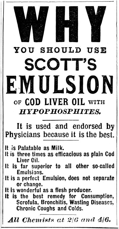 Anuncio de revista para la emulsión de aceite de hígado de bacalao de Scott, 1890 de Unbekannt