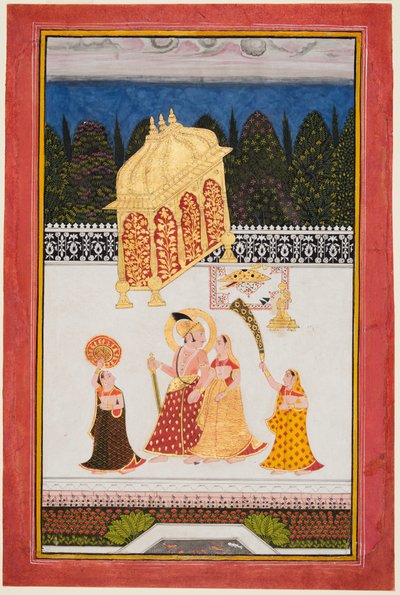 Maharana Ari Singh c. 1761-73 y su consorte en una terraza, c. 1761 de Unbekannt