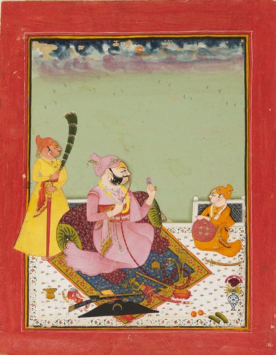 Maharao Ajit Singh en una terraza con su hijo y asistente, c. 1770 de Unbekannt