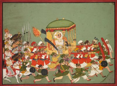 Maharao Chattar Sal reinó 1758-64 de Kota en un palanquín, c. 1760 de Unbekannt