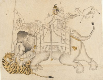 Maharao Shatru Sal II cazando un tigre, ca. 1866-89 de Unbekannt