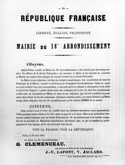 Mairie del 18º Arrondissement, de los carteles políticos franceses de la Comuna de París, mayo 1871 de Unbekannt