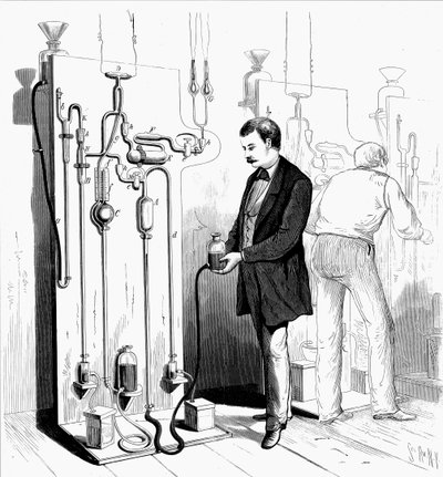 Fabricando bombillas Edison, 1880 de Unbekannt