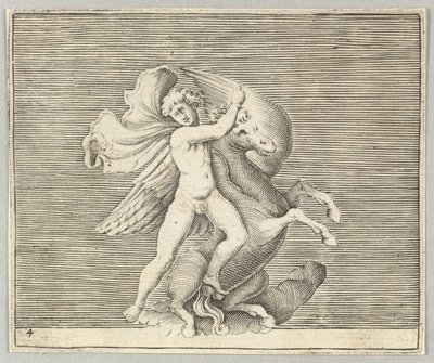 Hombre luchando con caballo alado, publicado ca. 1599-1622 de Unbekannt