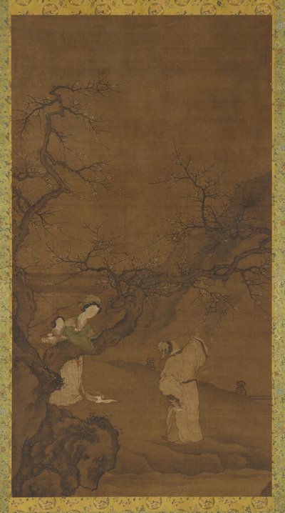 Hombre y mujer disfrutando de flores de ciruelo, dinastía Ming o Qing, siglo XV-XVIII de Unbekannt