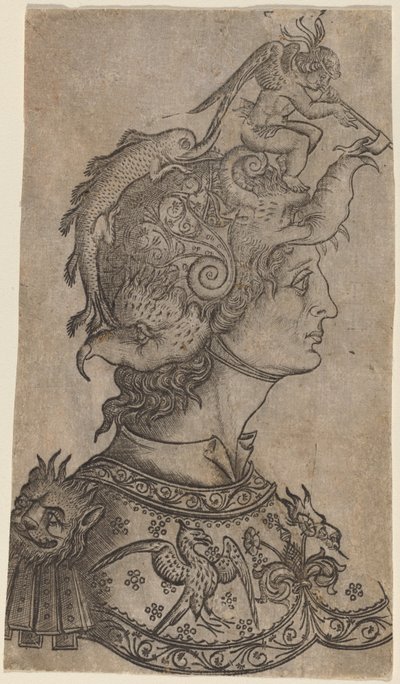 Hombre con un casco fantástico, c. 1470-1480 de Unbekannt