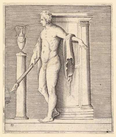 Hombre con antorcha en la puerta del templo, publicado ca. 1599-1622 de Unbekannt