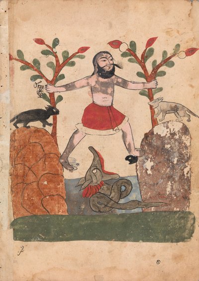 El destino del hombre o el hombre refugiándose en un pozo habitado por un dragón, Folio..., siglo XVIII de Unbekannt
