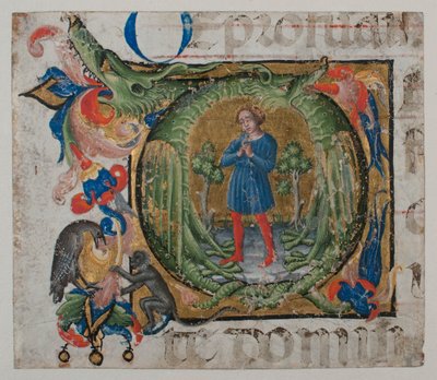 Iluminación de manuscrito con inicial Q, de un libro de coro de Unbekannt