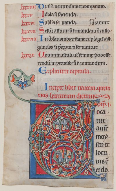 Iluminación de manuscrito con inicial V, de una Biblia, ca. 1175-95 de Unbekannt