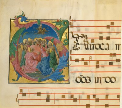 Iluminación de manuscrito con la Asunción de la Virgen en una inicial G..., italiano, 1450-60 de Unbekannt