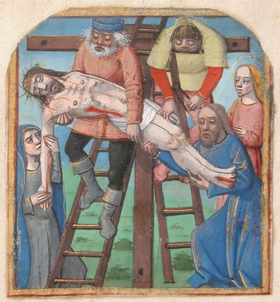 Iluminación de manuscrito con el Descendimiento de la Cruz, de un Libro de Horas de Unbekannt