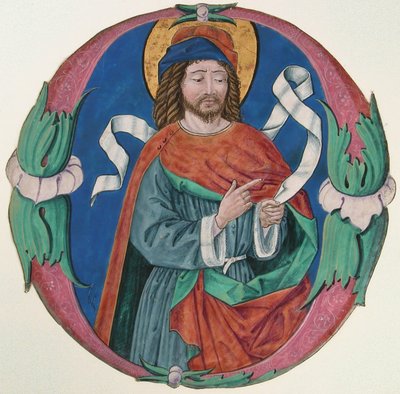 Iluminación de manuscrito con la figura de un santo en una inicial O, italiano, ca. 1480 de Unbekannt