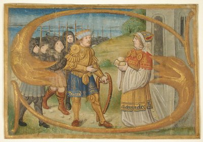 Hoja de manuscrito probablemente de un misal con una inicial iluminada S y rey... finales del siglo XV de Unbekannt