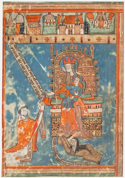 Hoja de manuscrito con la dedicación de un libro a la Virgen, alemán, ca. 1400 de Unbekannt