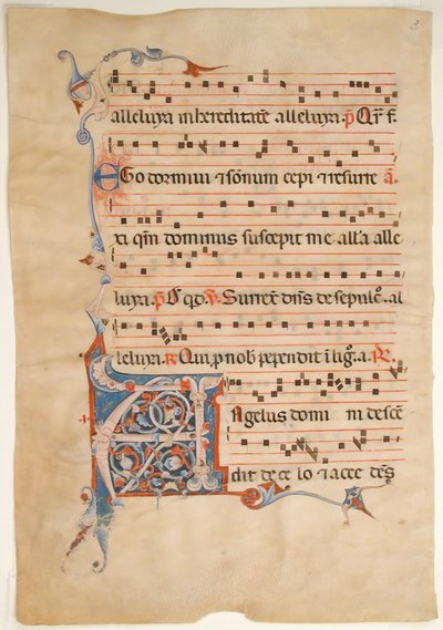 Hoja de manuscrito con inicial foliata A, de un antifonario, siglo XIV de Unbekannt