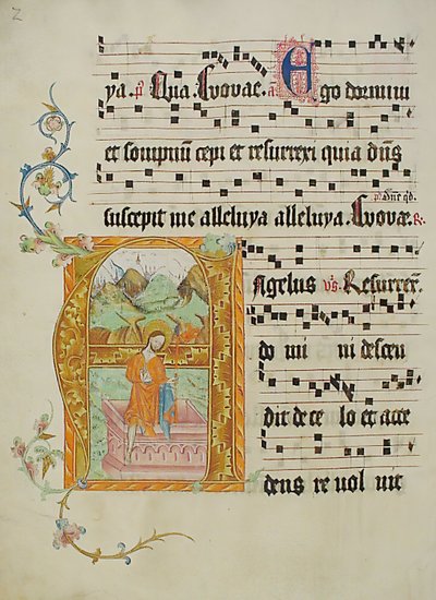 Hoja de manuscrito con inicial A, de un gradual, alemán, segundo cuarto del siglo XV de Unbekannt