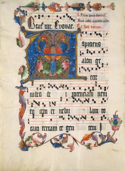 Hoja de manuscrito con inicial A, de un antifonario, alemán de Unbekannt