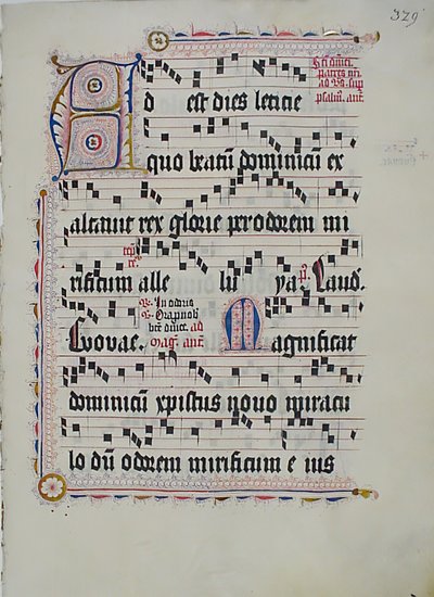 Hoja de manuscrito con inicial A, de un antifonario, alemán, segundo cuarto del siglo XV de Unbekannt
