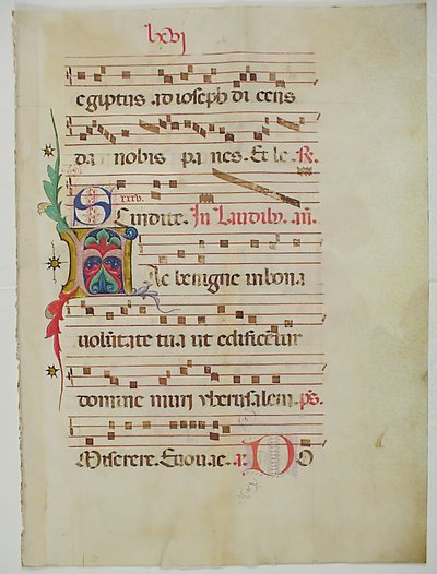 Hoja de manuscrito con inicial A, de un antifonario, italiano, siglo XV de Unbekannt