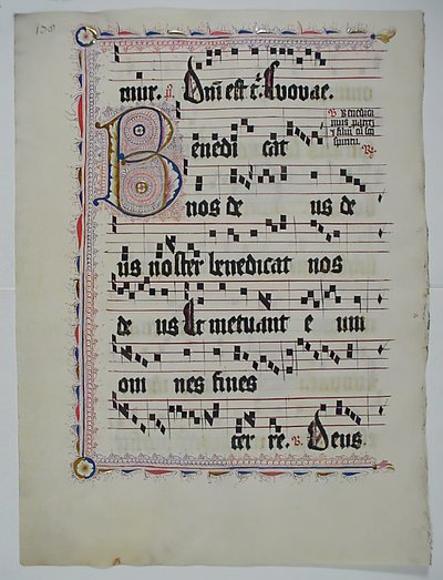 Hoja de manuscrito con inicial B, de un antifonario, alemán, segundo cuarto del siglo XV de Unbekannt