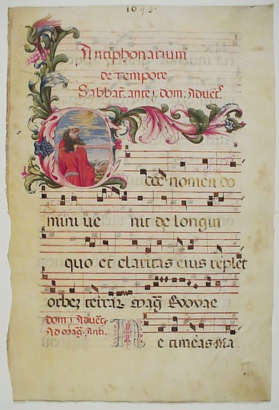 Hoja de manuscrito con inicial E, de un antifonario, italiano, siglo XVI de Unbekannt
