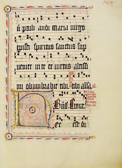 Hoja de manuscrito con la inicial H, de un antifonario, alemán, segundo cuarto del siglo XV de Unbekannt