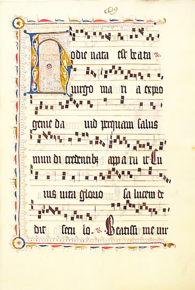 Hoja de manuscrito con inicial H, de un antifonario, alemán, segundo cuarto del siglo XV de Unbekannt