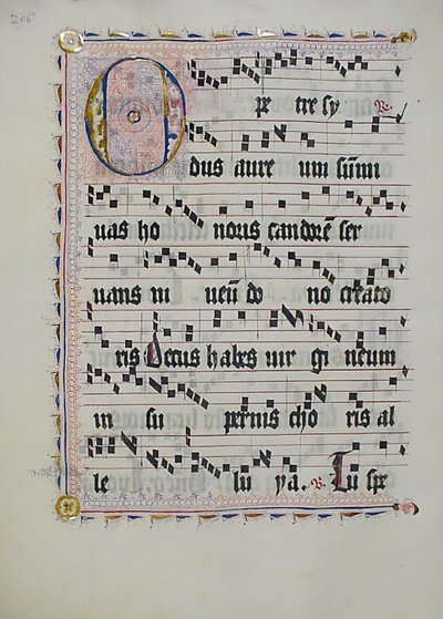 Hoja de manuscrito con inicial O, de un antifonario, alemán, segundo cuarto del siglo XV de Unbekannt