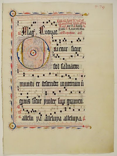 Hoja de manuscrito con Inicial O, de un Antifonario, alemán, segundo cuarto del siglo XV de Unbekannt