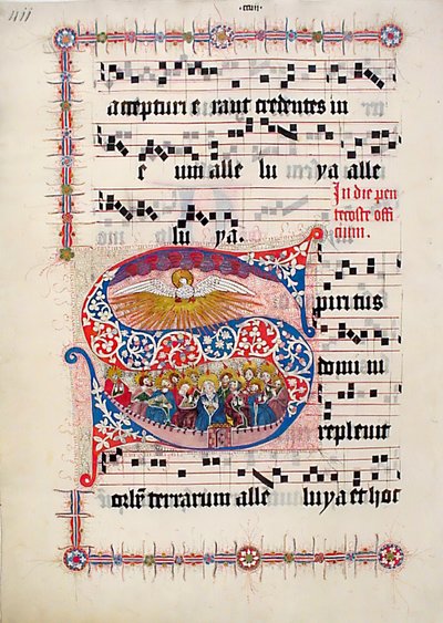 Hoja de manuscrito con inicial S, de un gradual, alemán, segundo cuarto del siglo XV de Unbekannt
