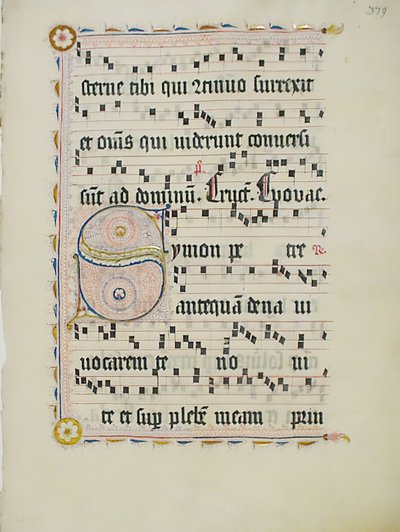 Hoja de manuscrito con inicial S, de un antifonario de Unbekannt