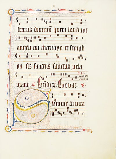 Hoja de Manuscrito con Inicial S, de un Antifonario, Alemán, segundo cuarto del siglo XV de Unbekannt