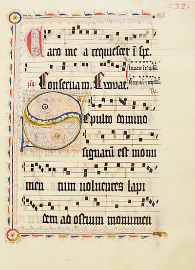Hoja de manuscrito con inicial S, de un antifonario, alemán, segundo cuarto del siglo XV de Unbekannt