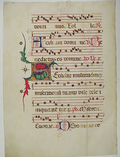 Hoja de manuscrito con inicial S, de un antifonario, italiano, siglo XV de Unbekannt