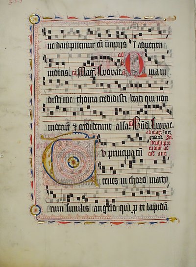 Hoja de manuscrito con inicial T, de un antifonario, alemán, segundo cuarto del siglo XV de Unbekannt