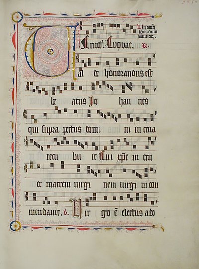 Hoja de manuscrito con Inicial V, de un Antifonario, alemán, segundo cuarto del siglo XV de Unbekannt