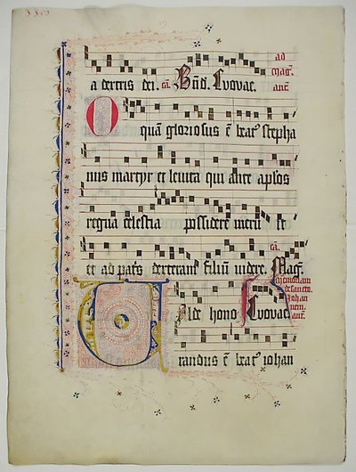 Hoja de manuscrito con inicial V, de un antifonario, alemán, segundo cuarto del siglo XV de Unbekannt