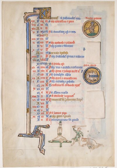 Hoja de manuscrito con calendario de junio, de un Salterio Real, británico, siglo XIII de Unbekannt