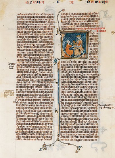 Hoja de manuscrito con la apertura del Libro de Nehemías, de una Biblia, francesa, ca. 1280-1300 de Unbekannt
