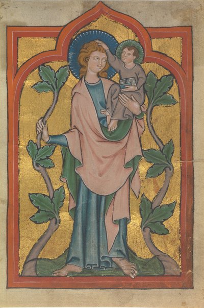 Hoja de manuscrito con San Cristóbal llevando a Cristo, principios del siglo XIV de Unbekannt