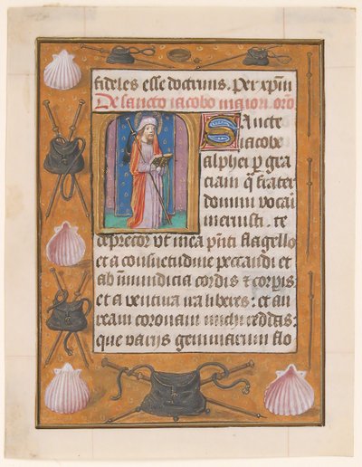 Hoja de manuscrito con San Santiago el Mayor, de un Libro de Horas, ca. 1500 de Unbekannt