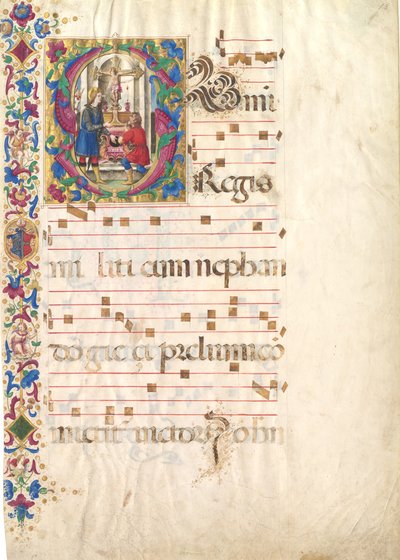 Hoja de manuscrito con San Juan Gualberto en una inicial S, de un antifonario, principios del siglo XVI de Unbekannt