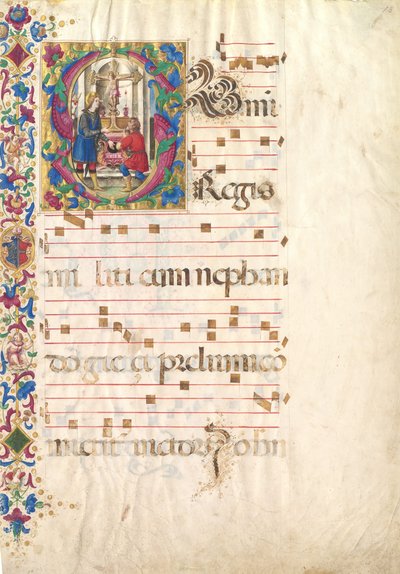 Hoja de manuscrito con San Juan Gualberto en una inicial S, de un antifonario, principios del siglo XVI de Unbekannt